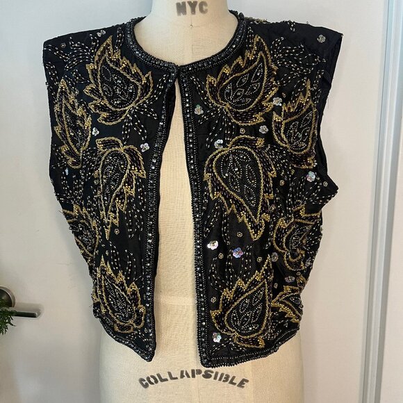Pinky  Creations Jackets & Blazers - RARE PINKY CREATIONS Vintage Beaded Silk Vest
